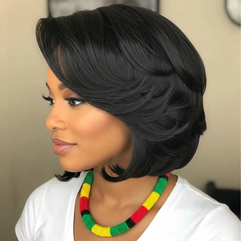 #13 Feathered Stacked Bob for Natural Black Hair
