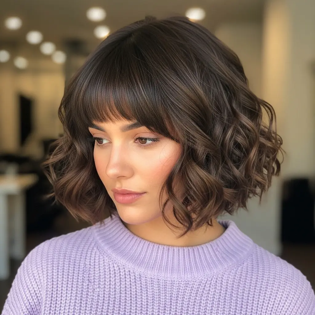 #13 Brunette Layered Curly Bob