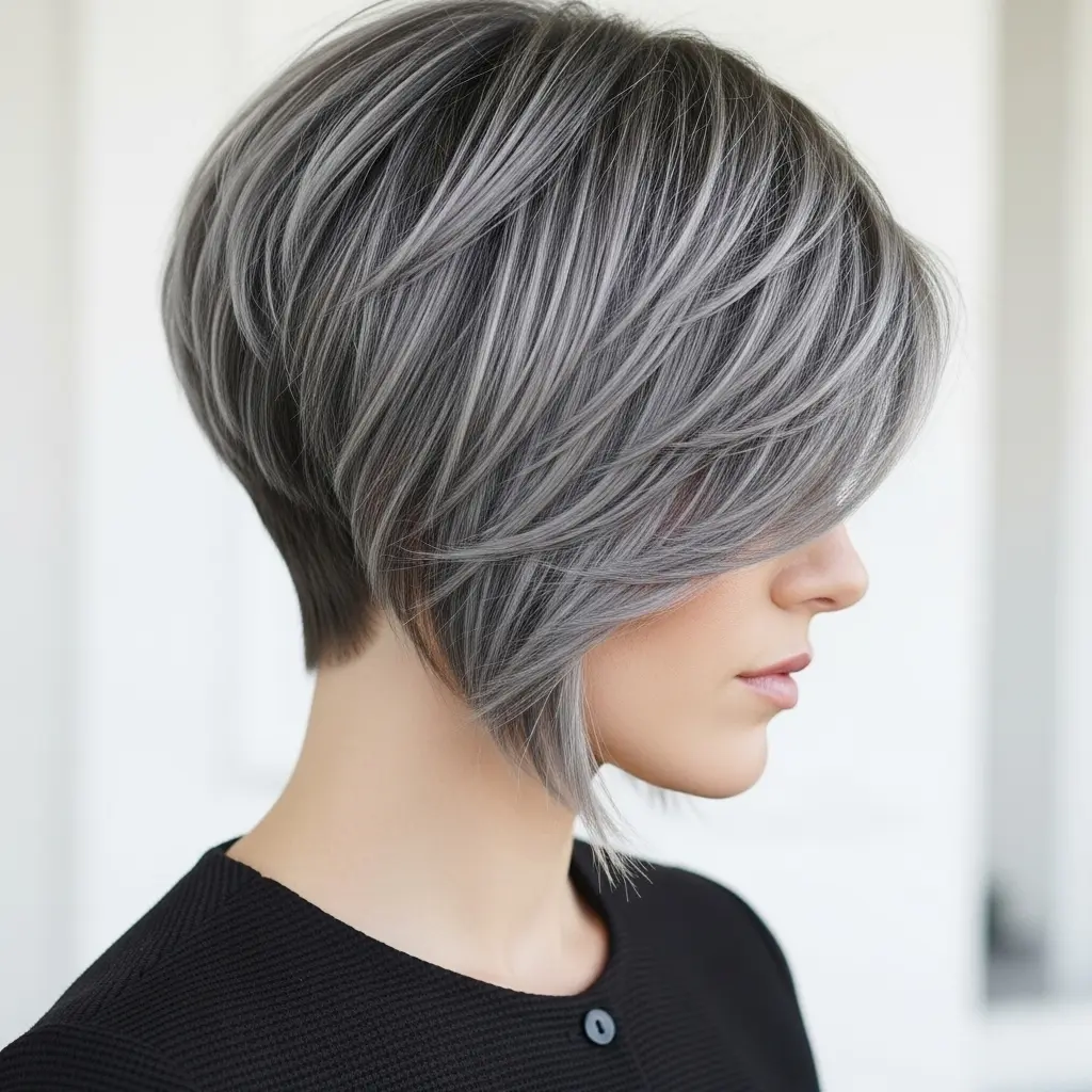 #14 Pixie Crop with a Charcoal Gray Color
