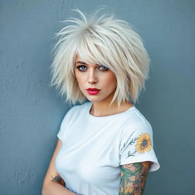 #16 Voluminous & Messy White Shaggy Bob