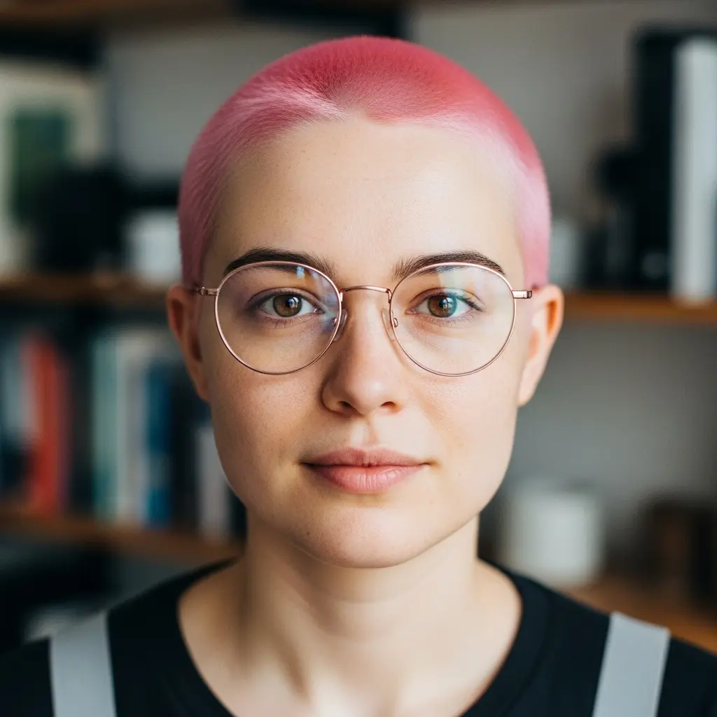 #18 Vibrant Neon Buzz Cut with Artistic Color Design