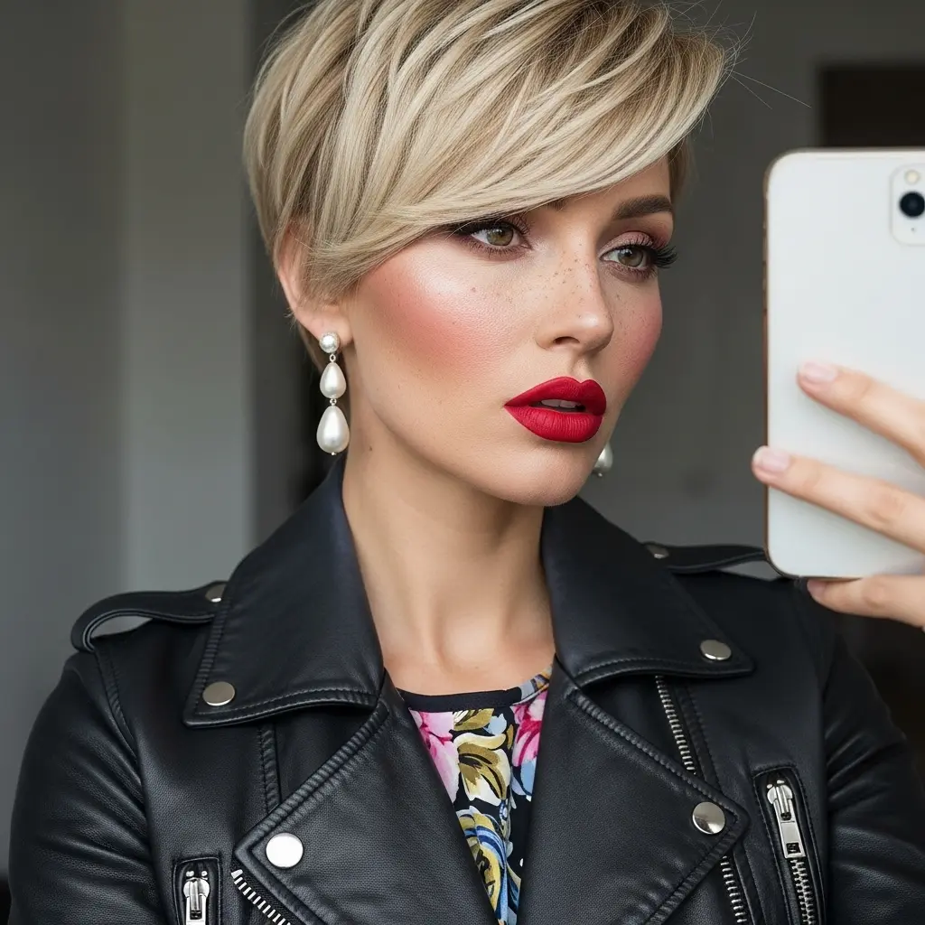 #19 Rooted Long Pixie on Blonde Hair