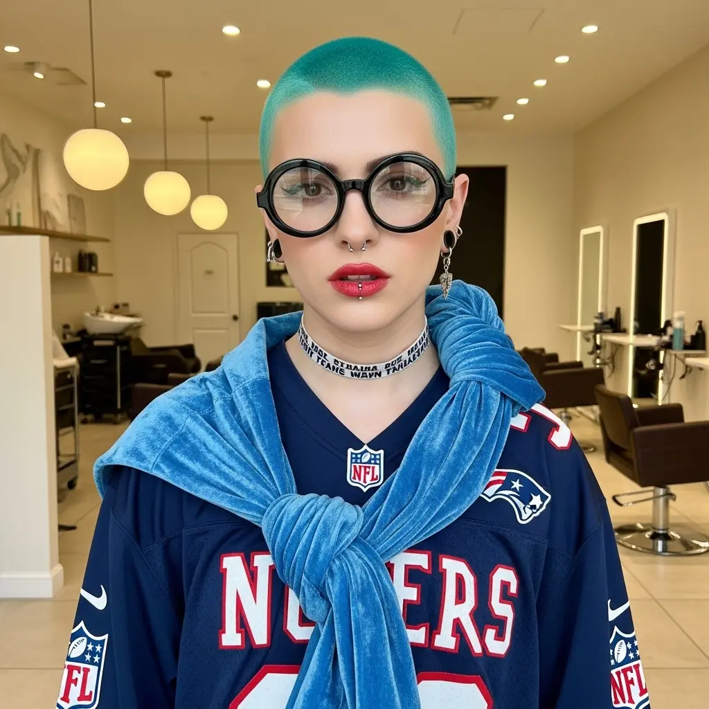 #2 Vibrant Teal Buzz Cut with Soft Edges