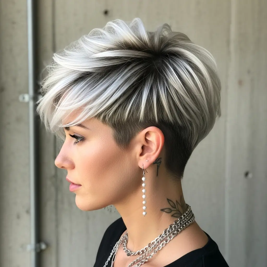 #24 Chic Textured Short Cut with Bold Platinum Highlights