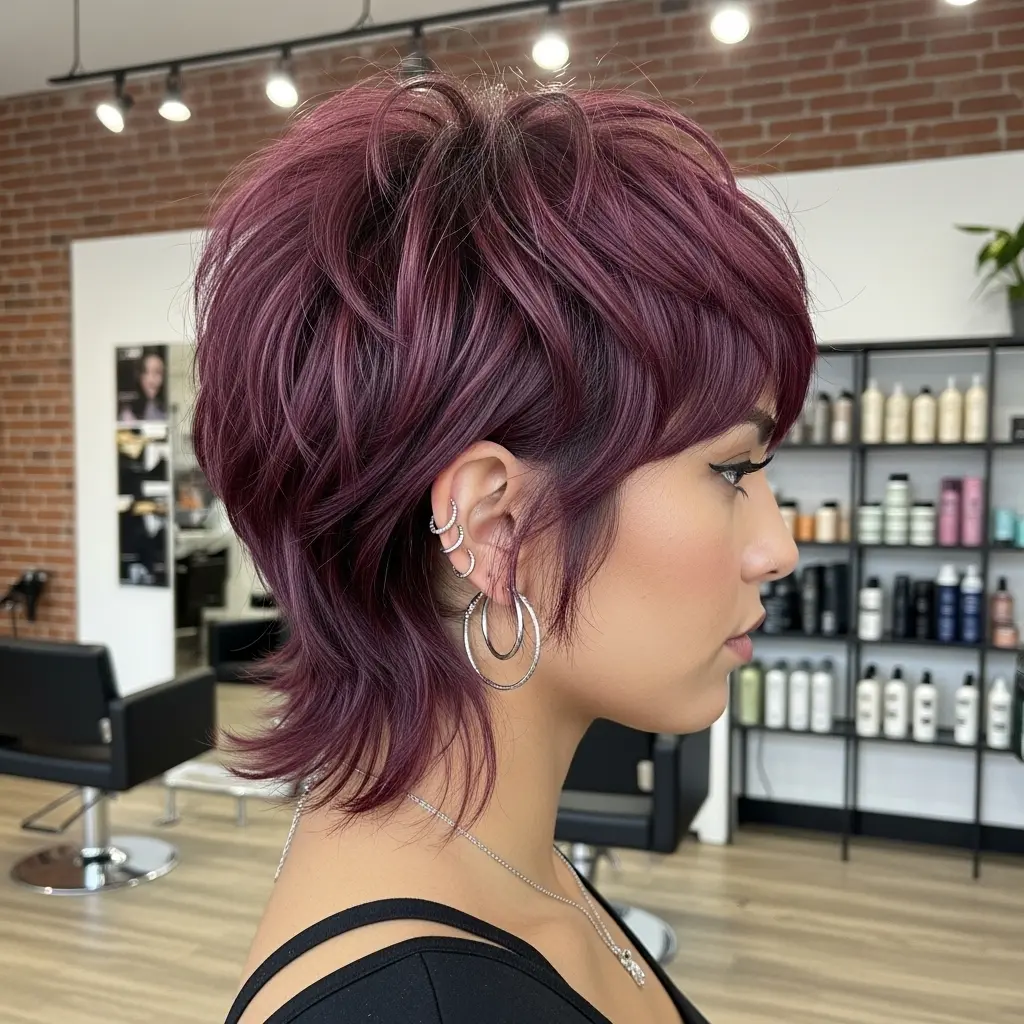 #25 Bold Textured Pixie with Rich Burgundy Undertones