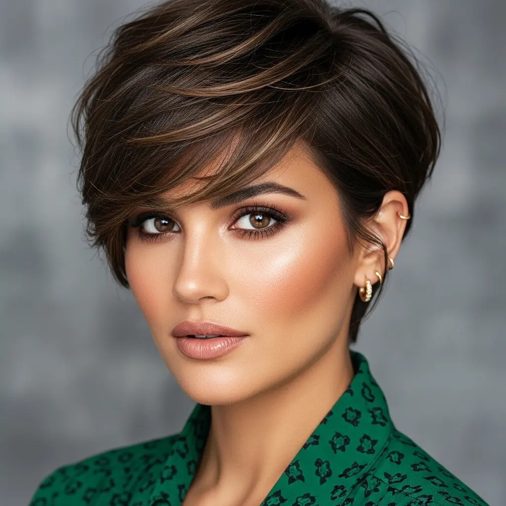 #3 Sleek Brunette Pixie with Soft Bangs