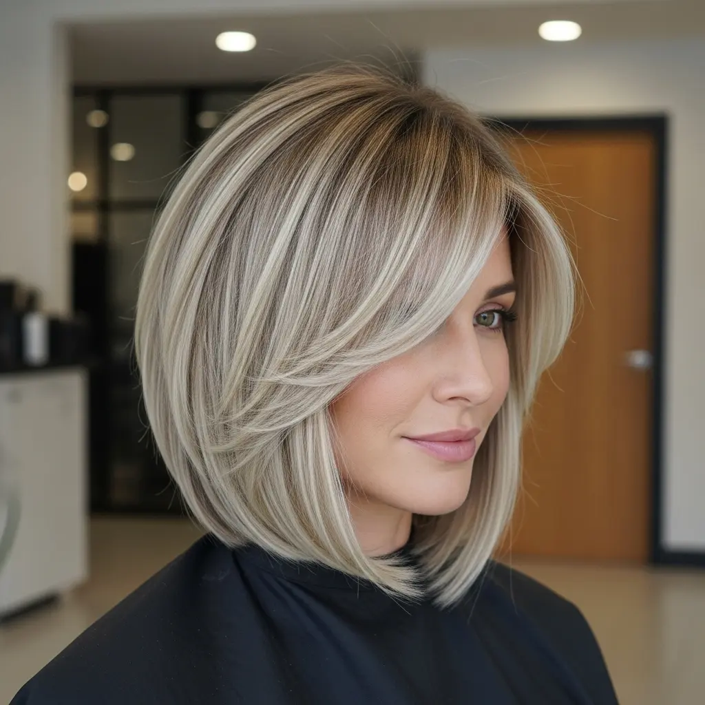 #3 Layered Feathered Bob with Side Bangs