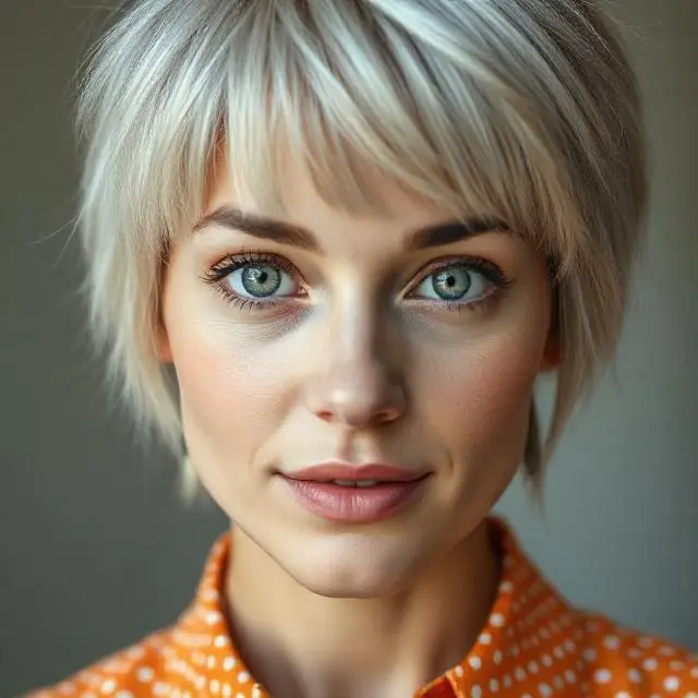 #4 Choppy Silver-Blonde Shag with Feathered Bangs