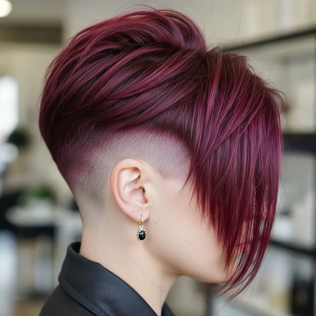#4 Bold Asymmetrical Short Cut with Deep Red Undertones