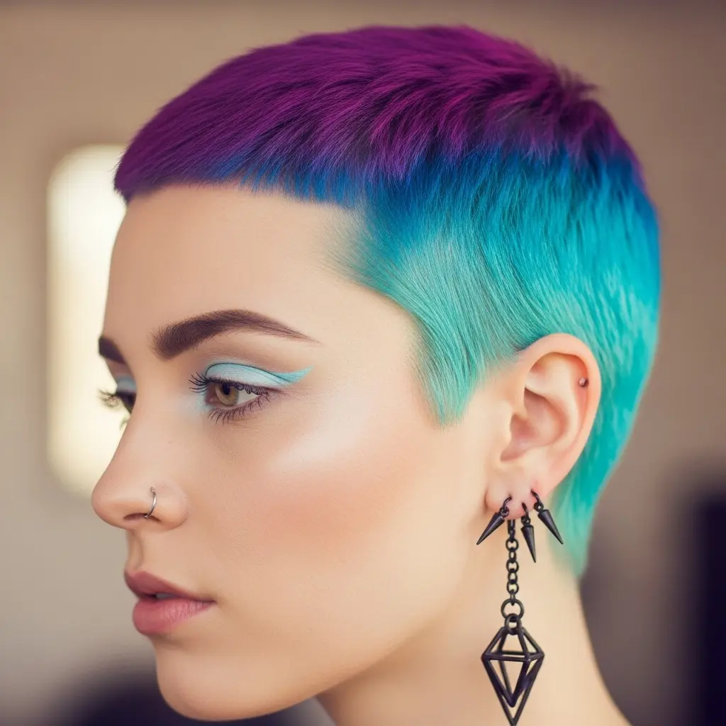 #4 Bold Artistic Buzz Cut with Vibrant Color Transitions