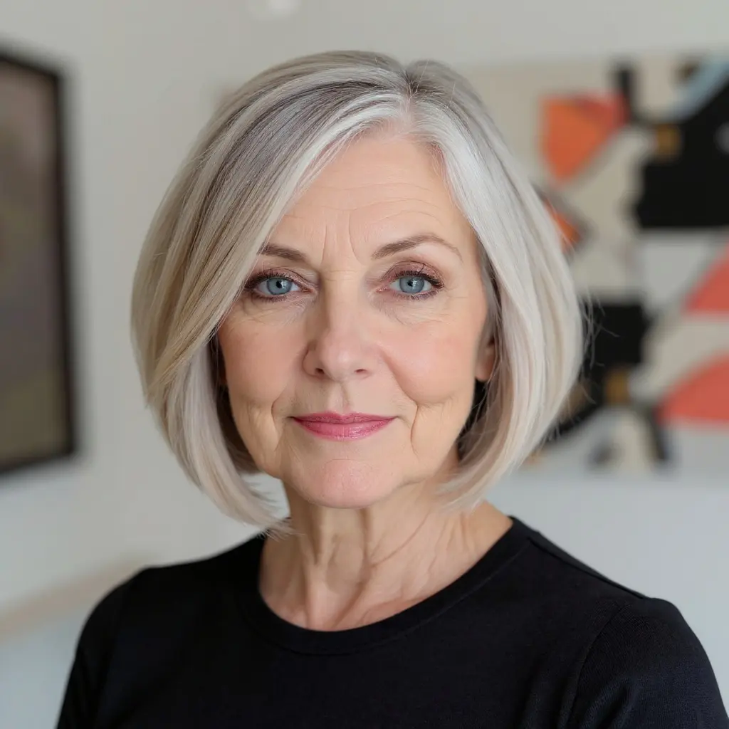 #5 Sleek Platinum Side-Part Bob