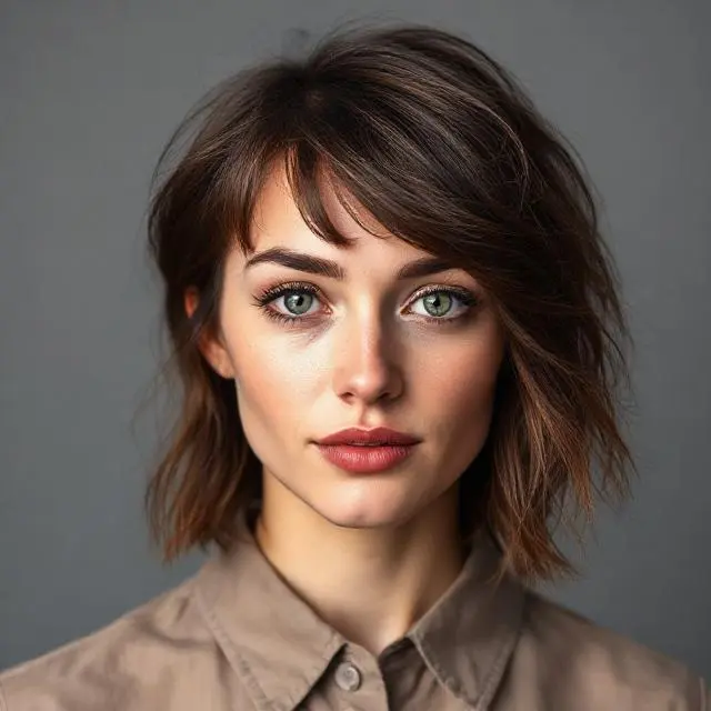 #6 Effortless Chic Espresso Wolf Cut with Expressive Bangs