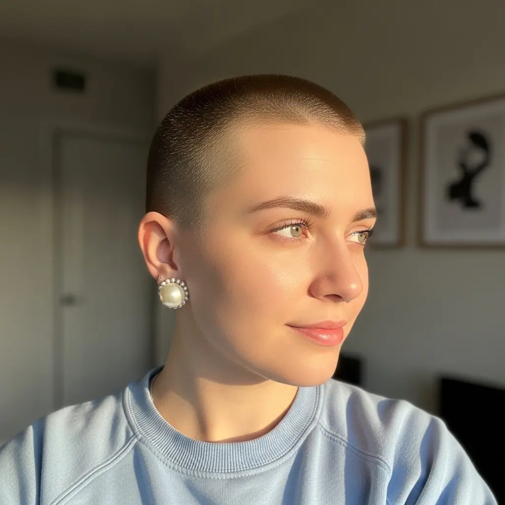 #6 Bold Close-Cropped Buzz Cut with Soft Shine