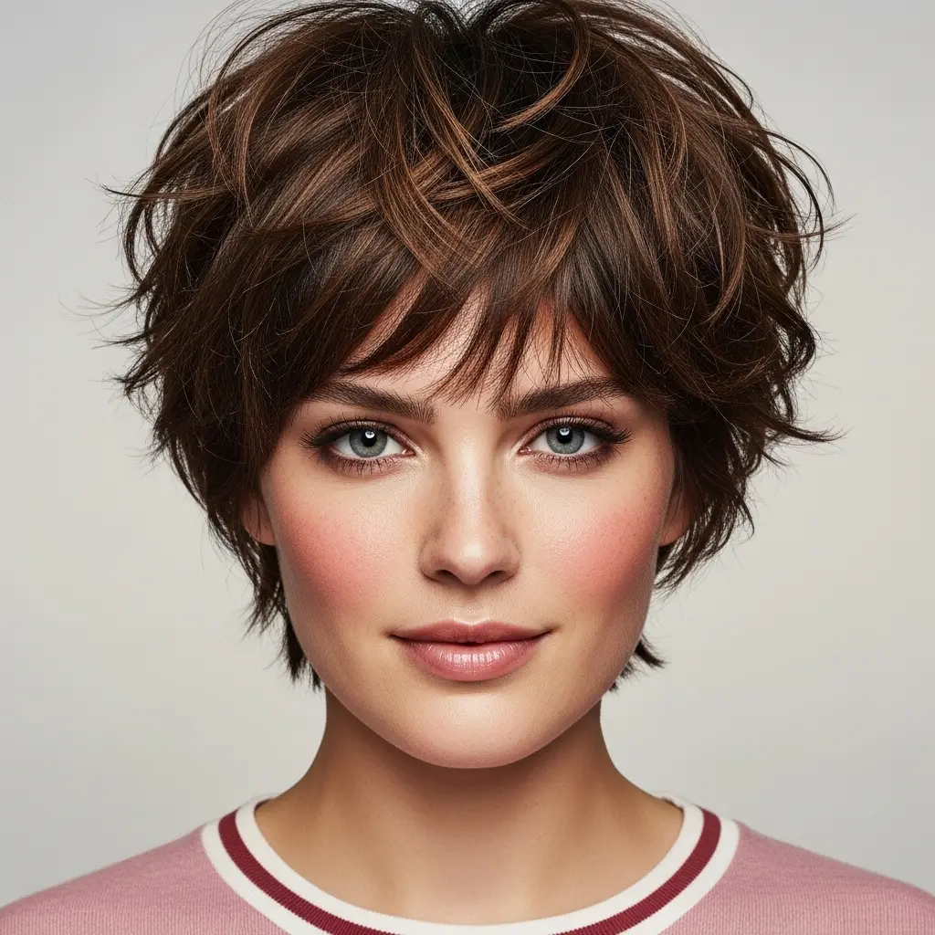 #7 Voluminous Brunette Wolf Cut with Natural Waves