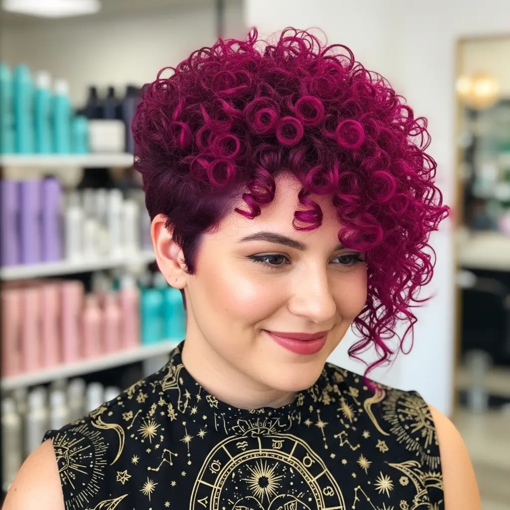 #7 Bouncy Curly Bob with Vibrant Magenta Color