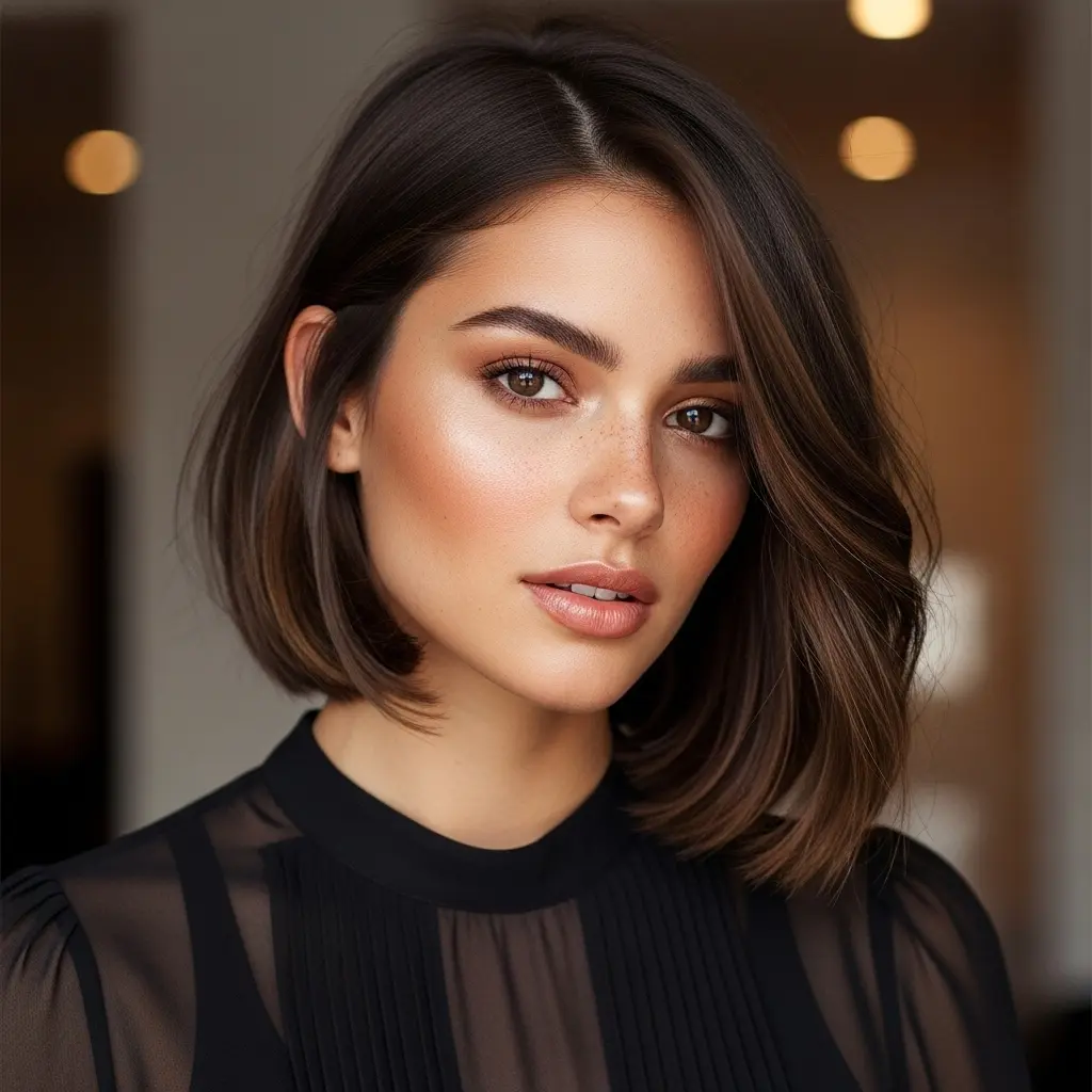 #9 Asymmetrical Bob with Subtle Golden Blonde Highlights