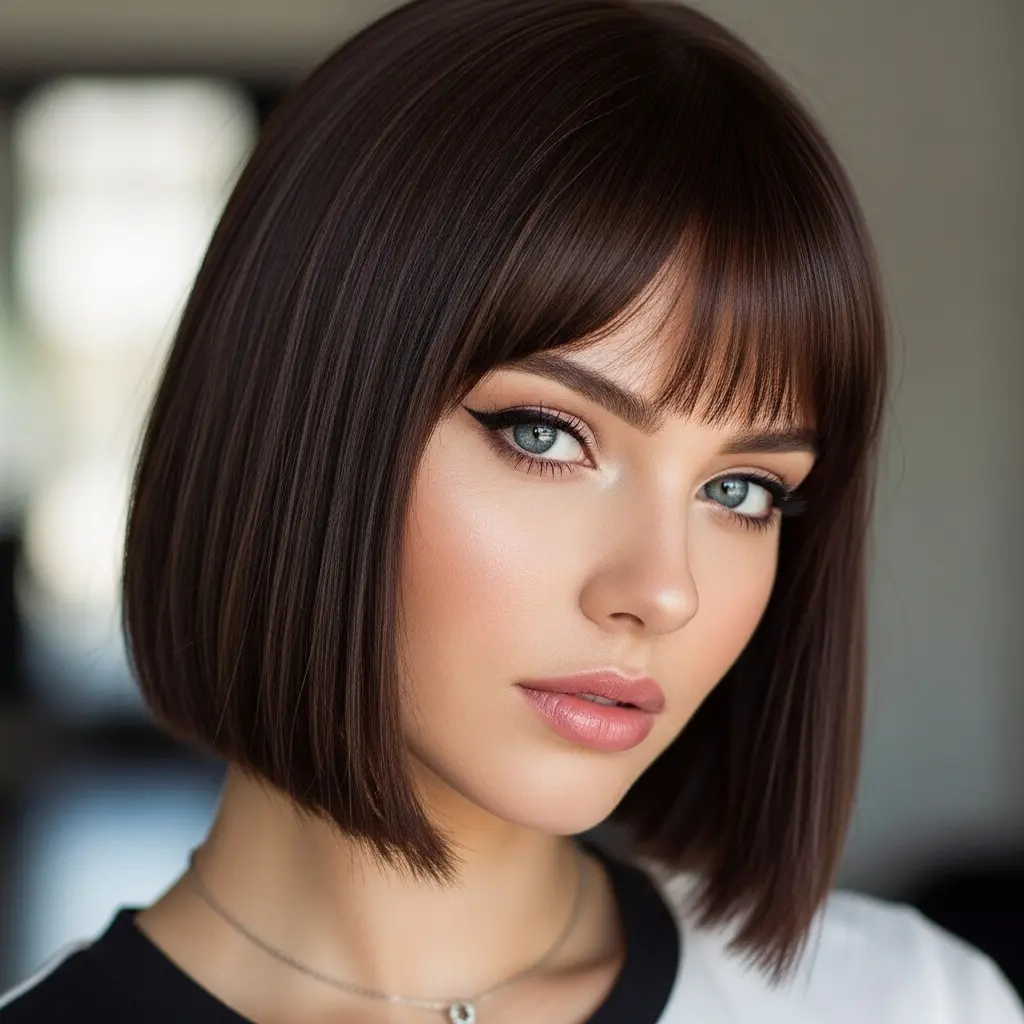 #1 Chocolate One-Length Bob with Bangs