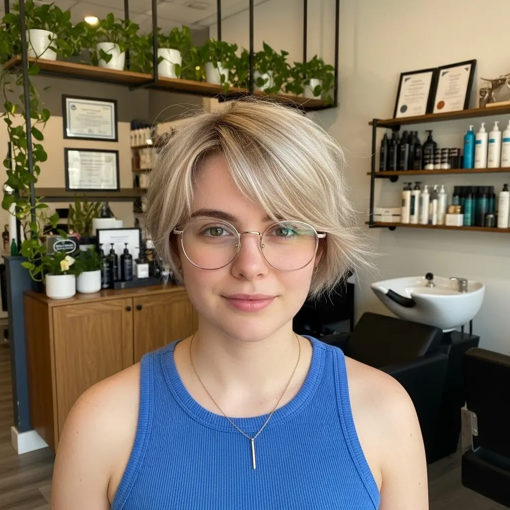 #1 Sassy Shaggy Pixie Cut for Women with Glasses