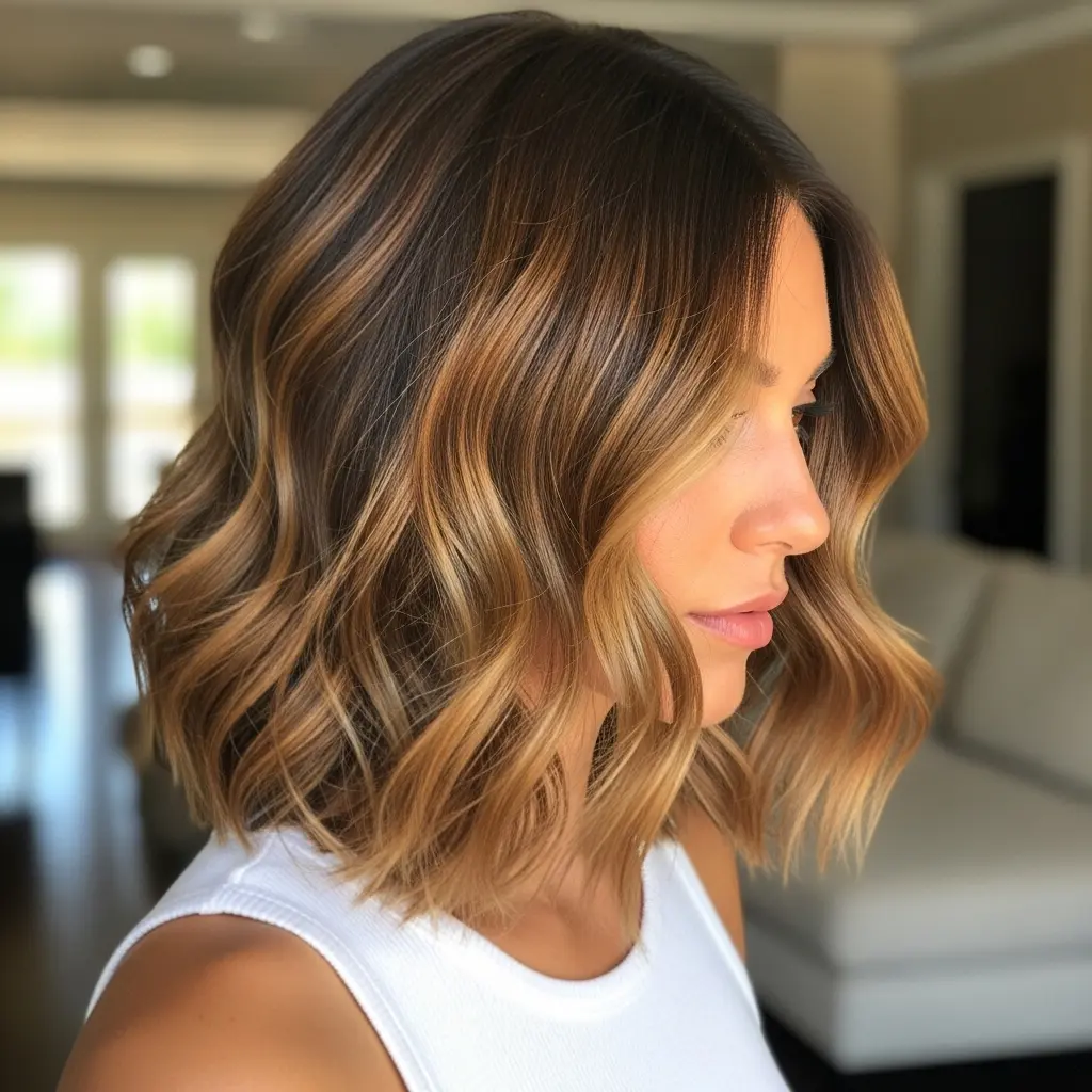 #10 Sunkissed Caramel Waves on Textured Bob