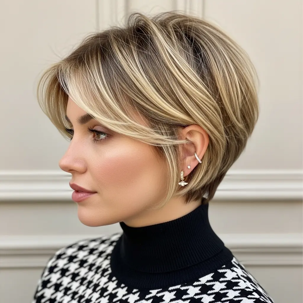 #11 Dimensional Brown Short Pixie with Highlights