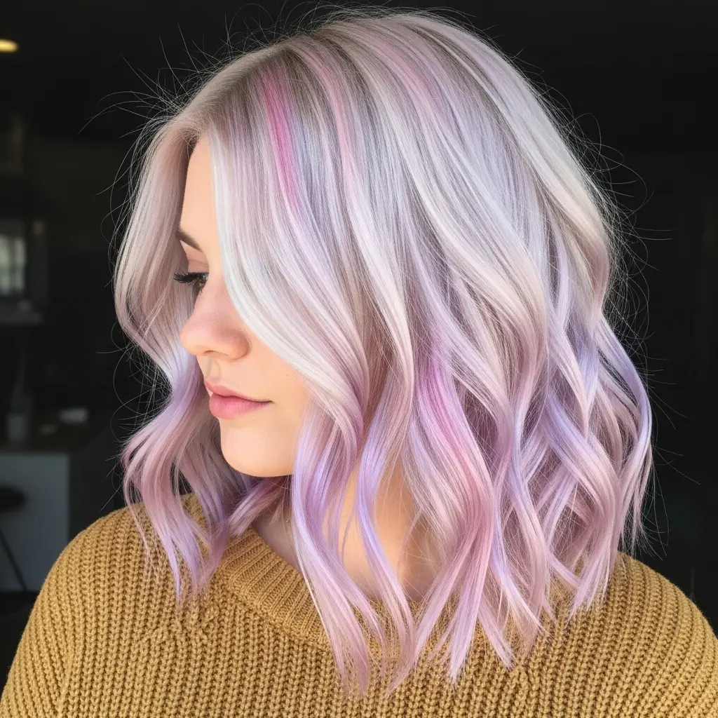 #12 Unique Pink Highlights on Short White Hair