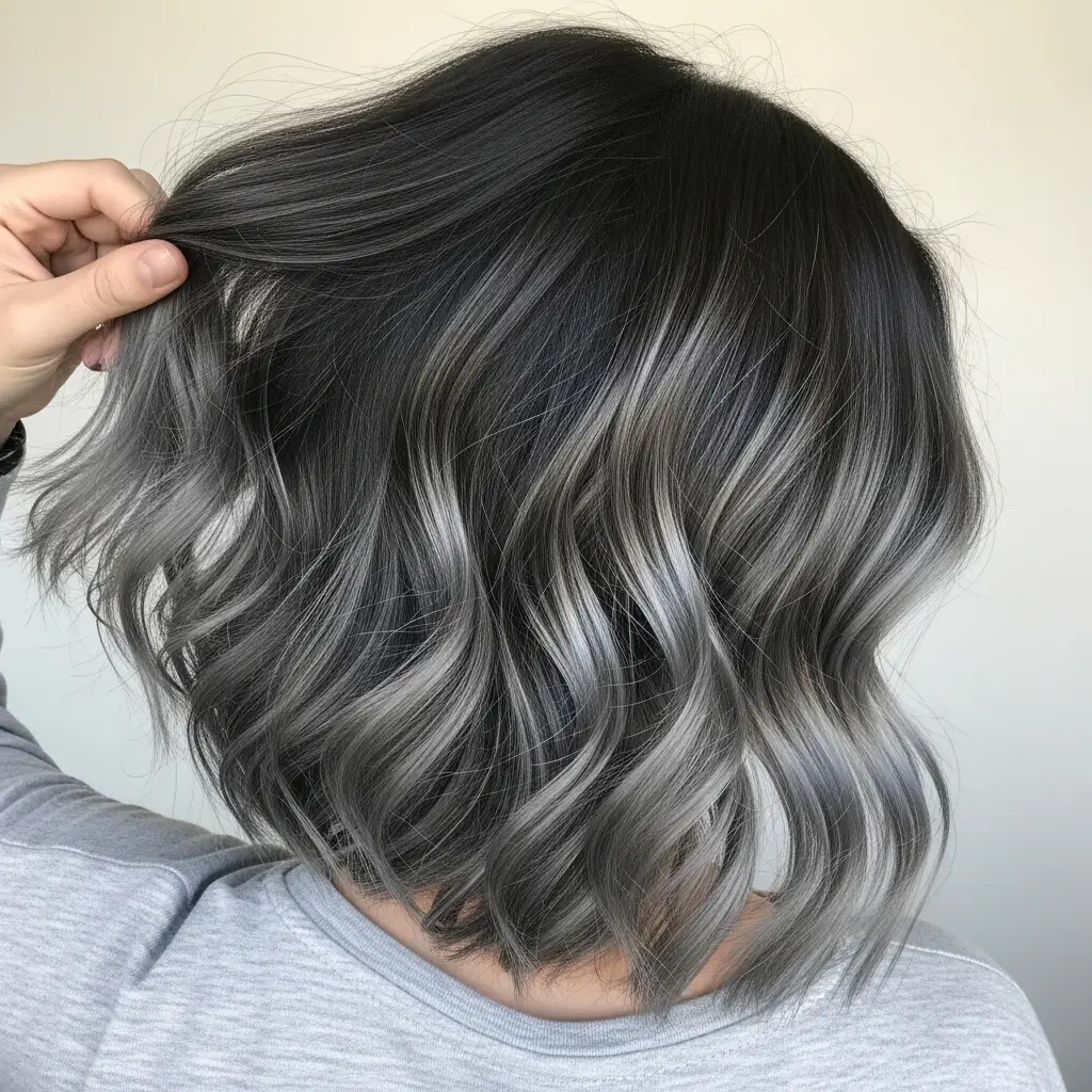#13 Modern Short Black Hair with Ash Grey Highlights