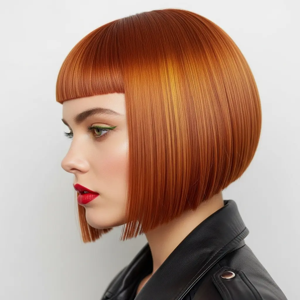 #13 Precision Bob Cut with Orange-Yellow Highlights