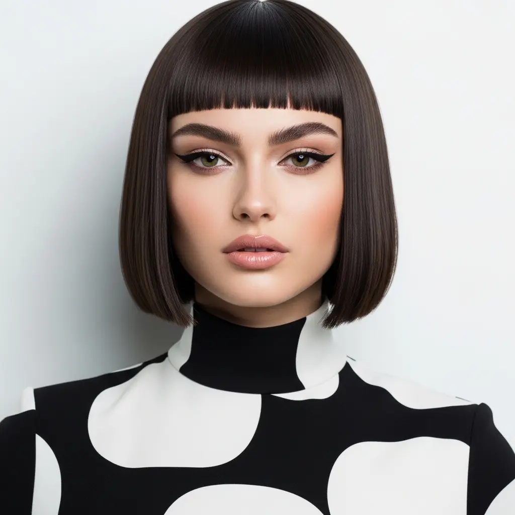 #13 Sleek Jaw-Length Bob with Short Blunt Bangs