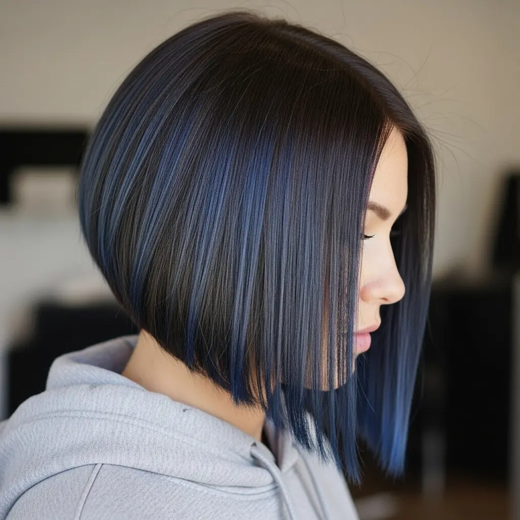 #15 Bold Blue Highlights on Short Black Hair