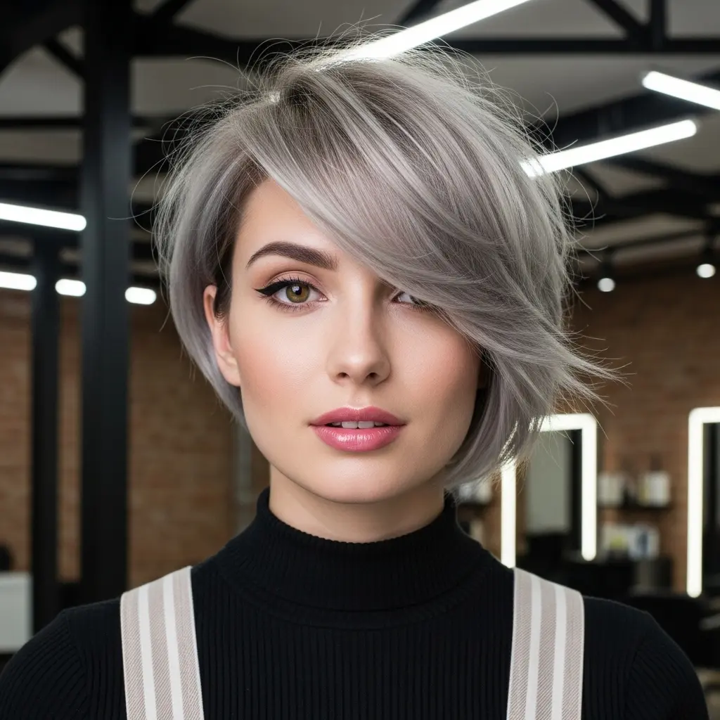 #15 Short Side-Swept Cut with Long Bangs