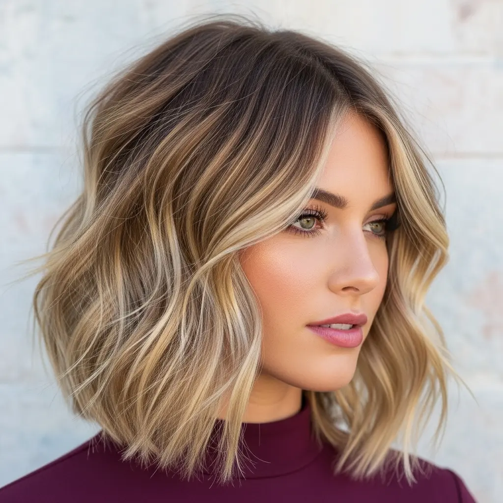 #16 Middle-Parted Choppy Lob with Lots of Movement