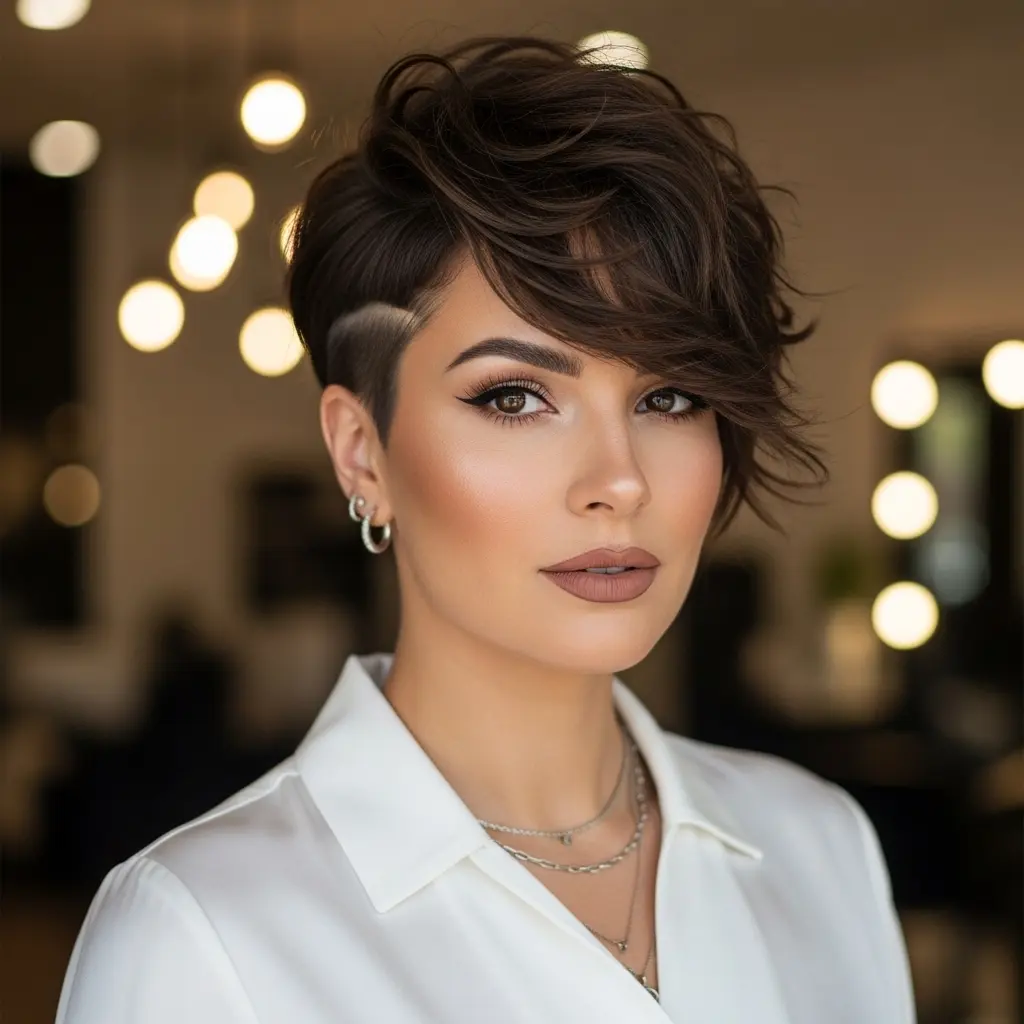 #16 Dark Brown Short Pixie with Shaved Sides