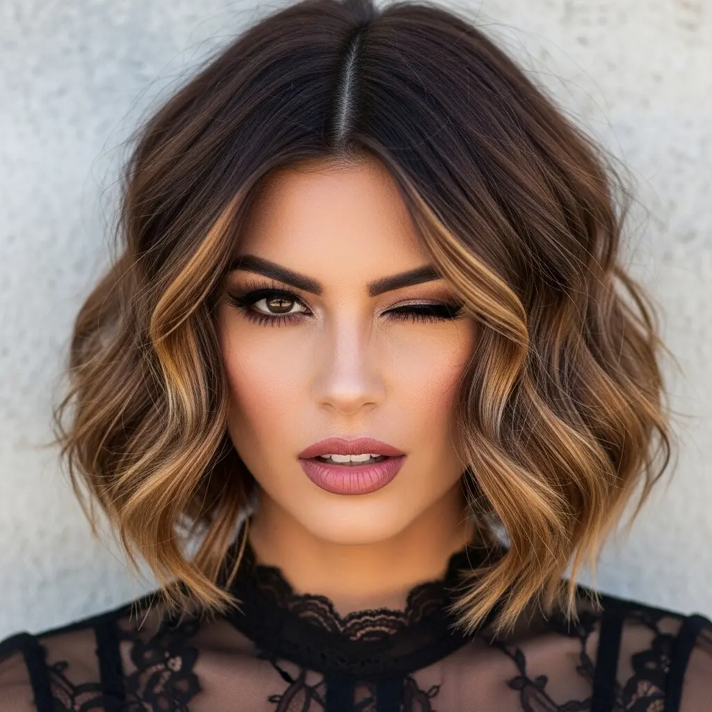 #2 One-Length Bob with Caramel Balayage