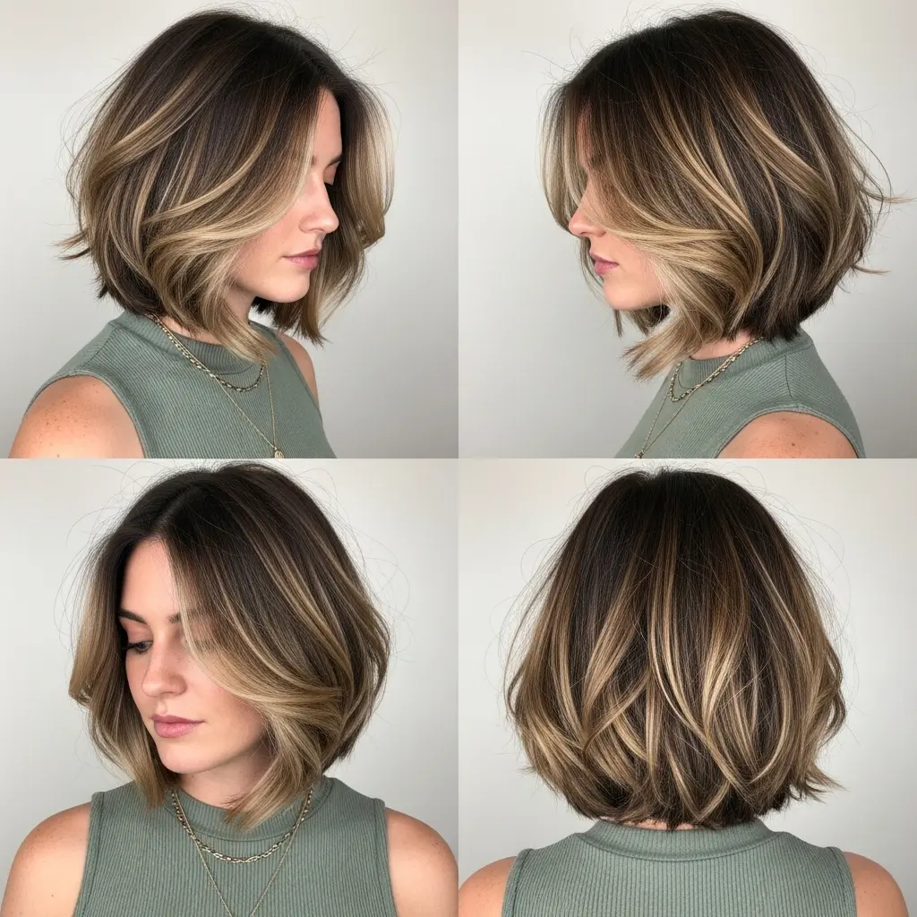 #2 Trendy Textured Blunt Cut with Blonde Balayage