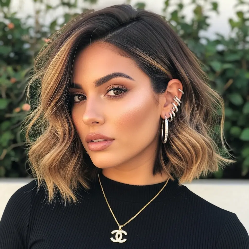 #3 Short Wavy Hair with Light Brown Highlights