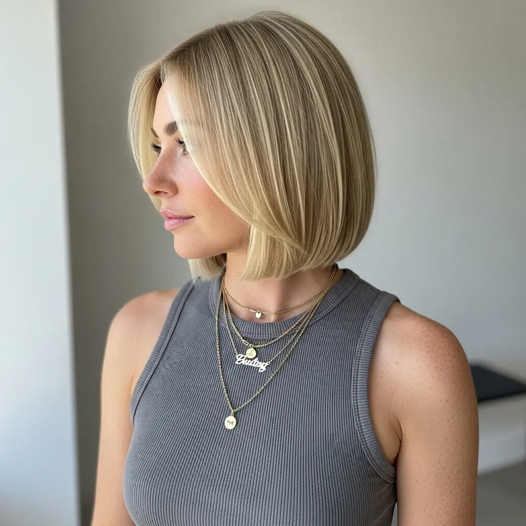 #4 Textured One-Length Blonde Bob