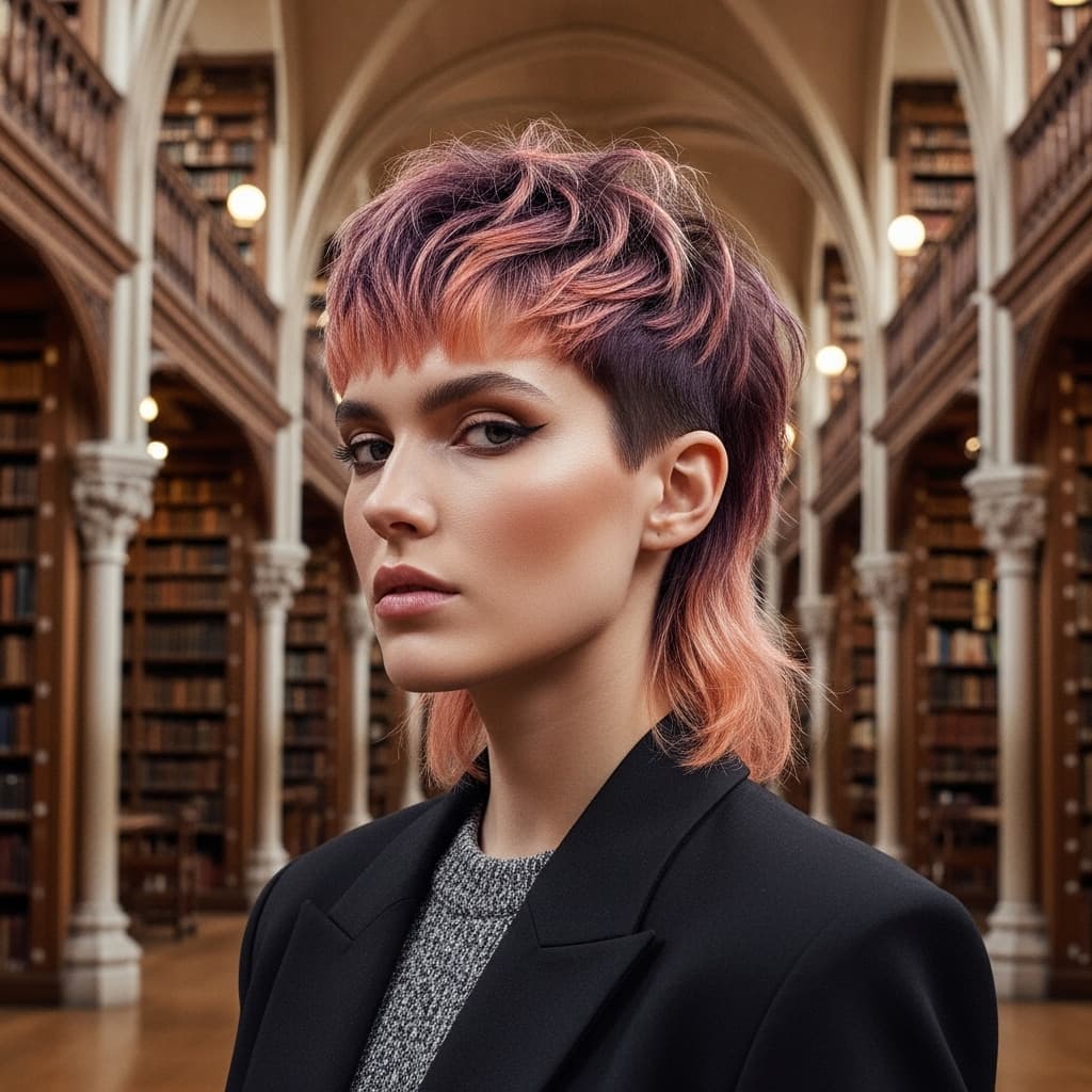 #4 Textured Pixie Mullet with Peach Highlights