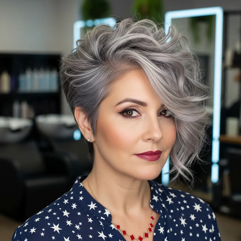 #5 Asymmetric Pixie Cut with Silver Balayage