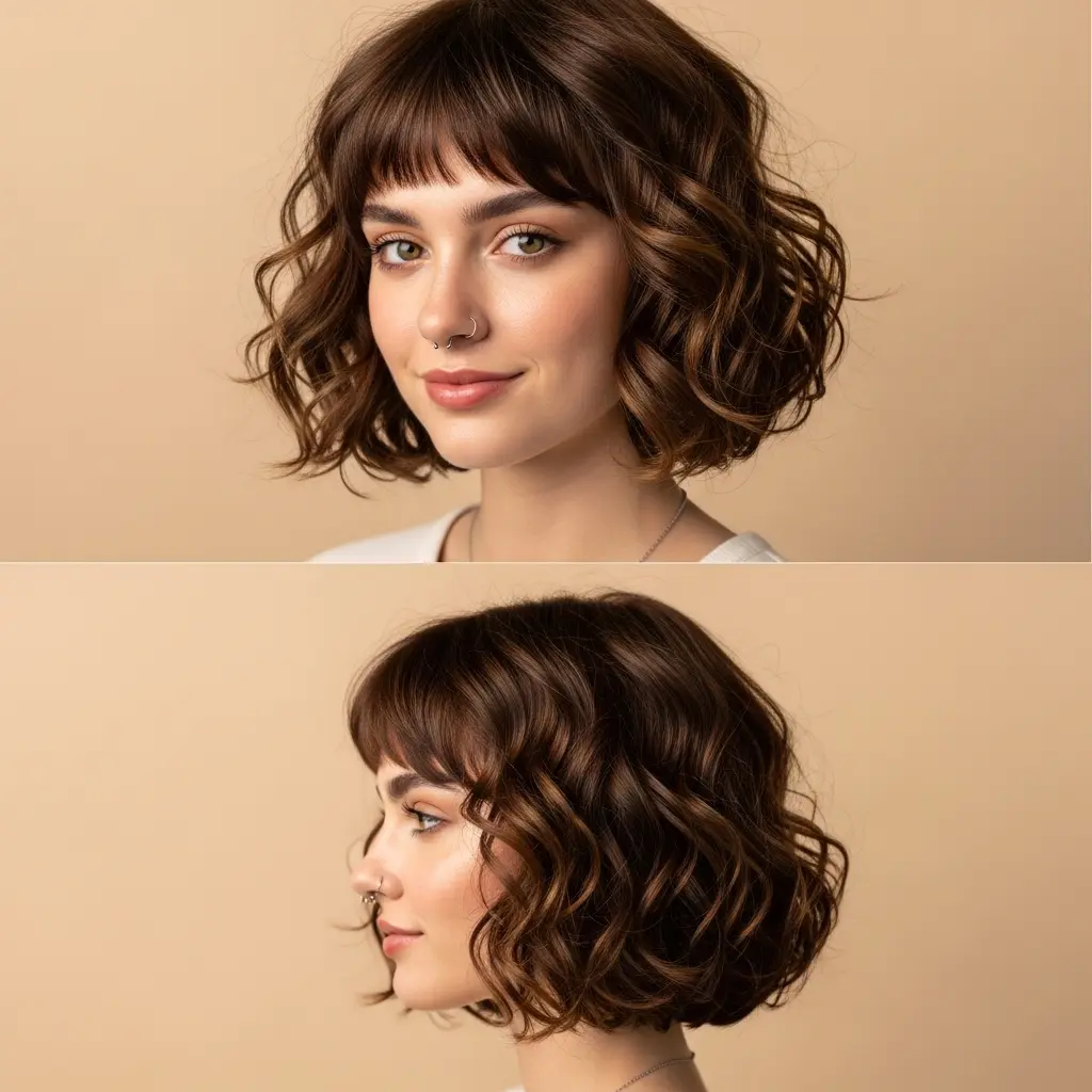 #7 French Curly Bob with Bangs