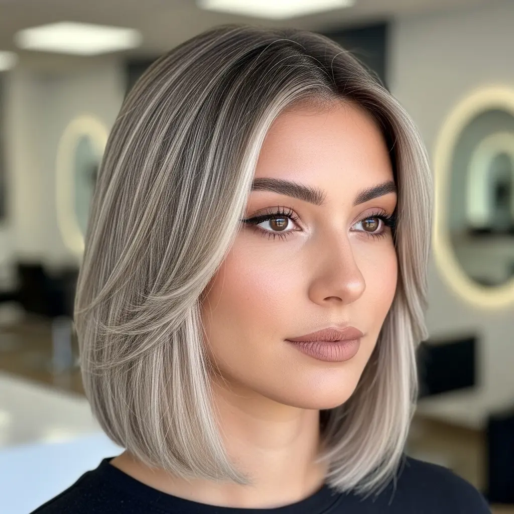 #7 Rooted Blonde Blunt Bob Cut