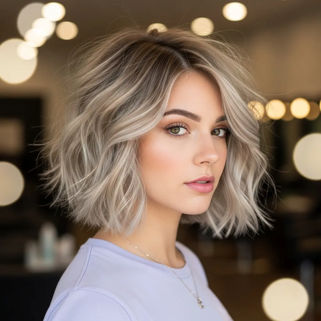 #8 Choppy One-Length Bob with Wispy Layers