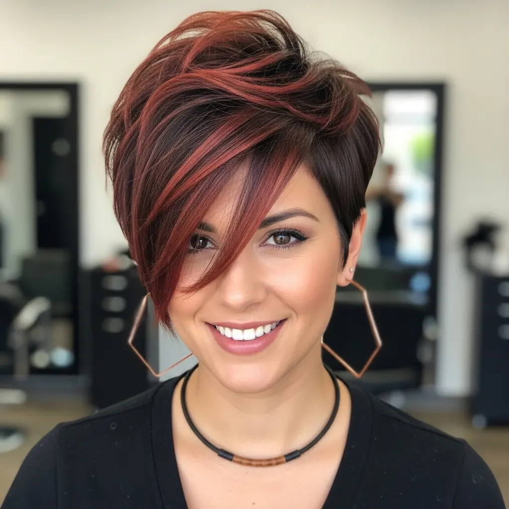 #9 Fiery Auburn Highlights on Asymmetrical Pixie