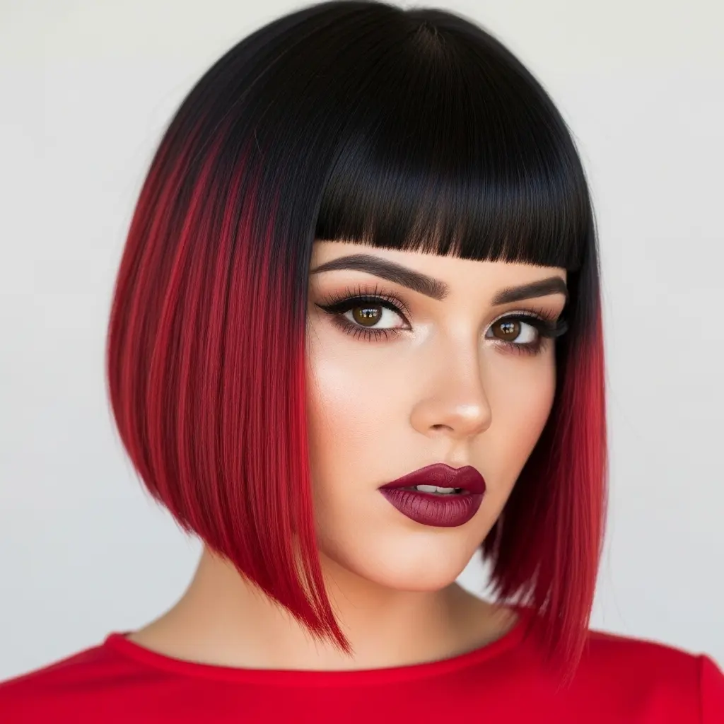 #9 Thick Red Bob with Black Roots