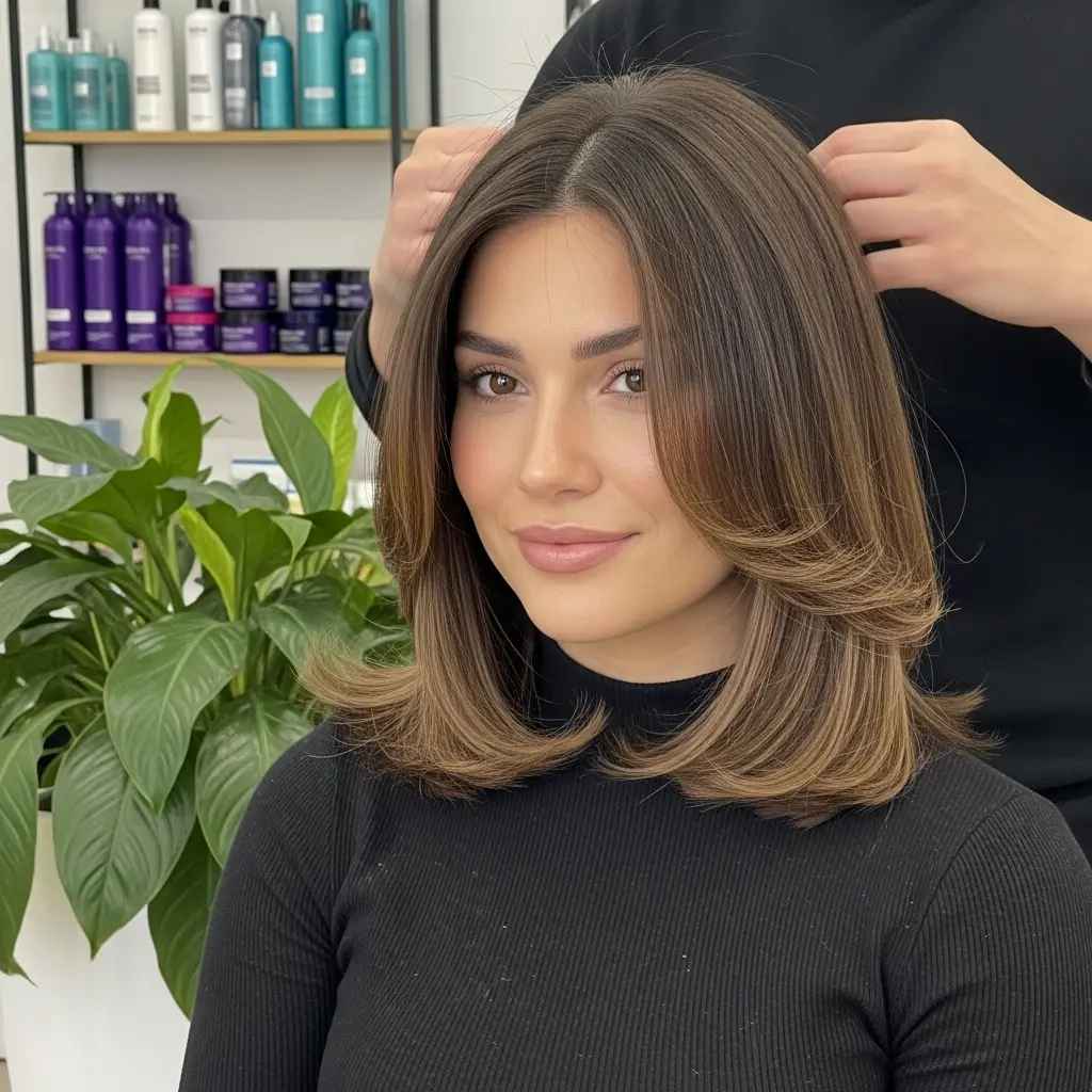 #1 Side-Swept Layered Lob with Highlights
