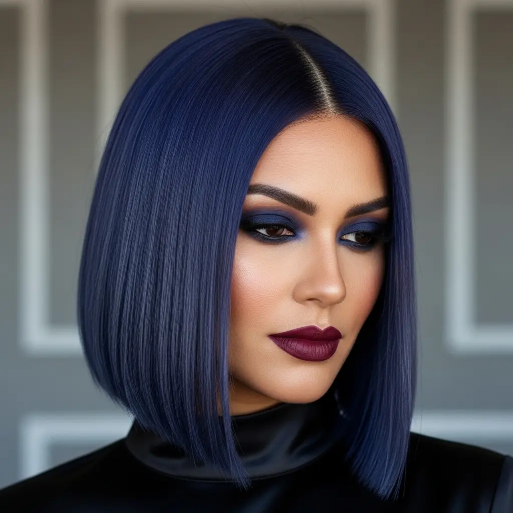 #1 A-Line Bob with Blue and Black Hues