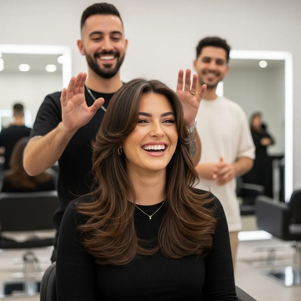 Soft Espresso Layers with Curtain Framing