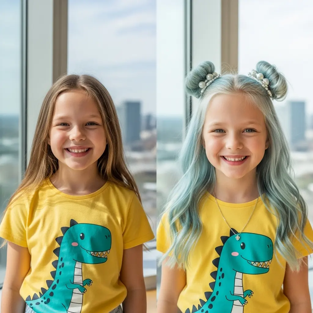 #1 Playful Half-Up Space Buns with Subtle Pastel Tones