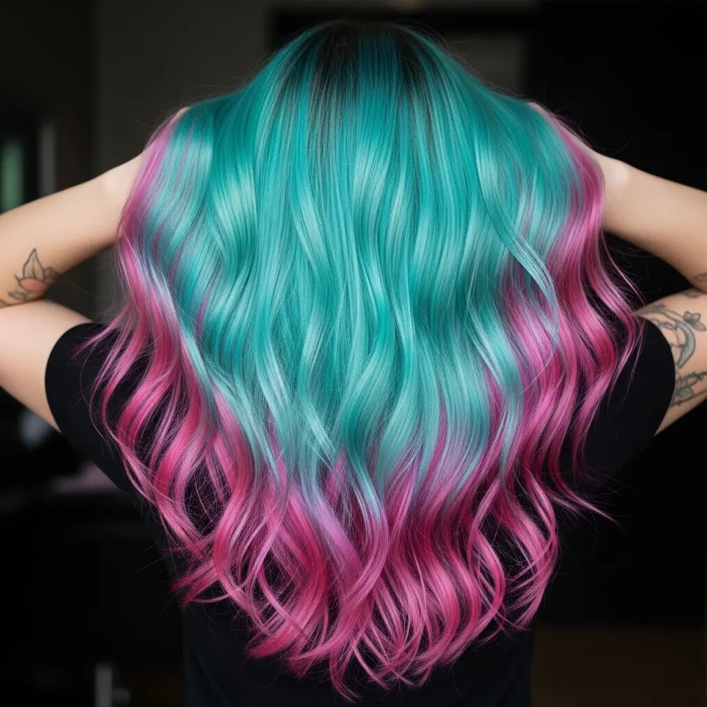 Teal and Coral Pastel Long Layers with Hidden Rose-Pink Panels