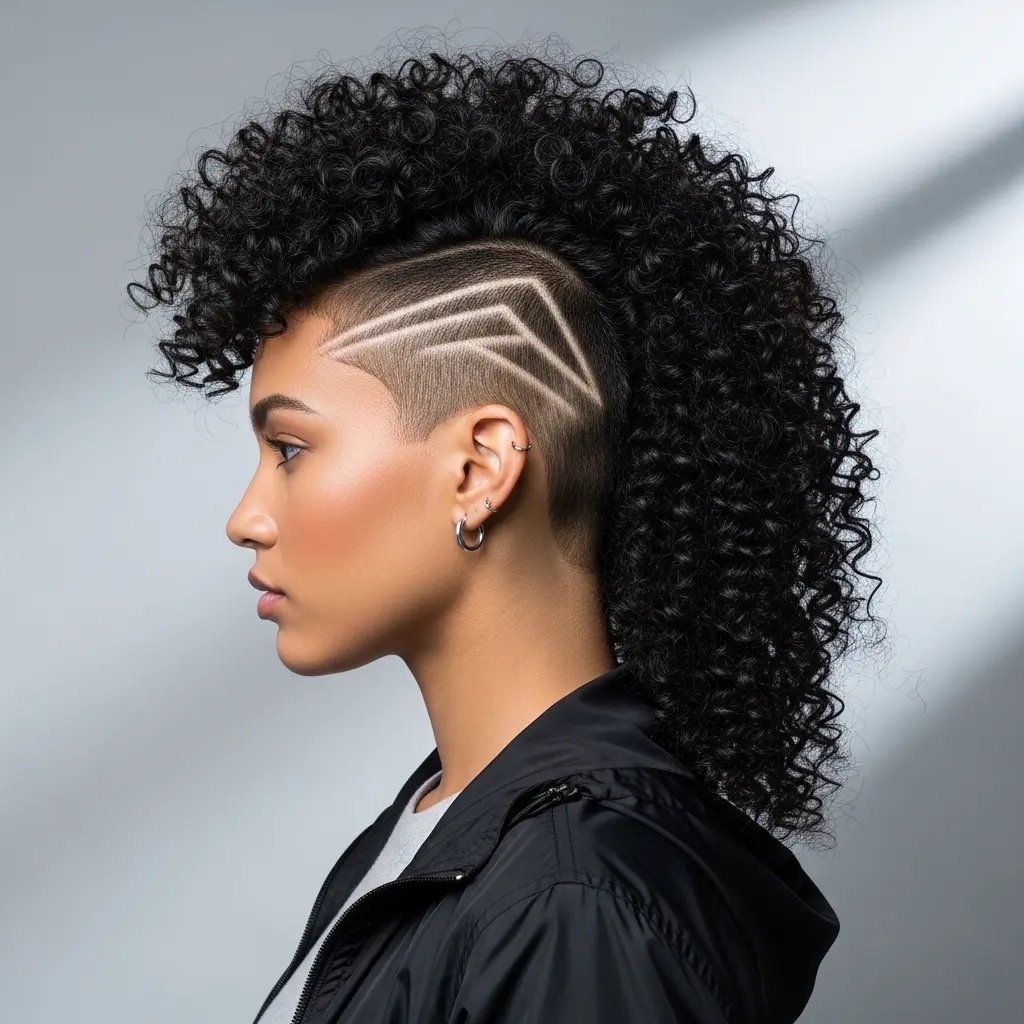 #11 Mid-Length Curly Mohawk with Buzzed Lines