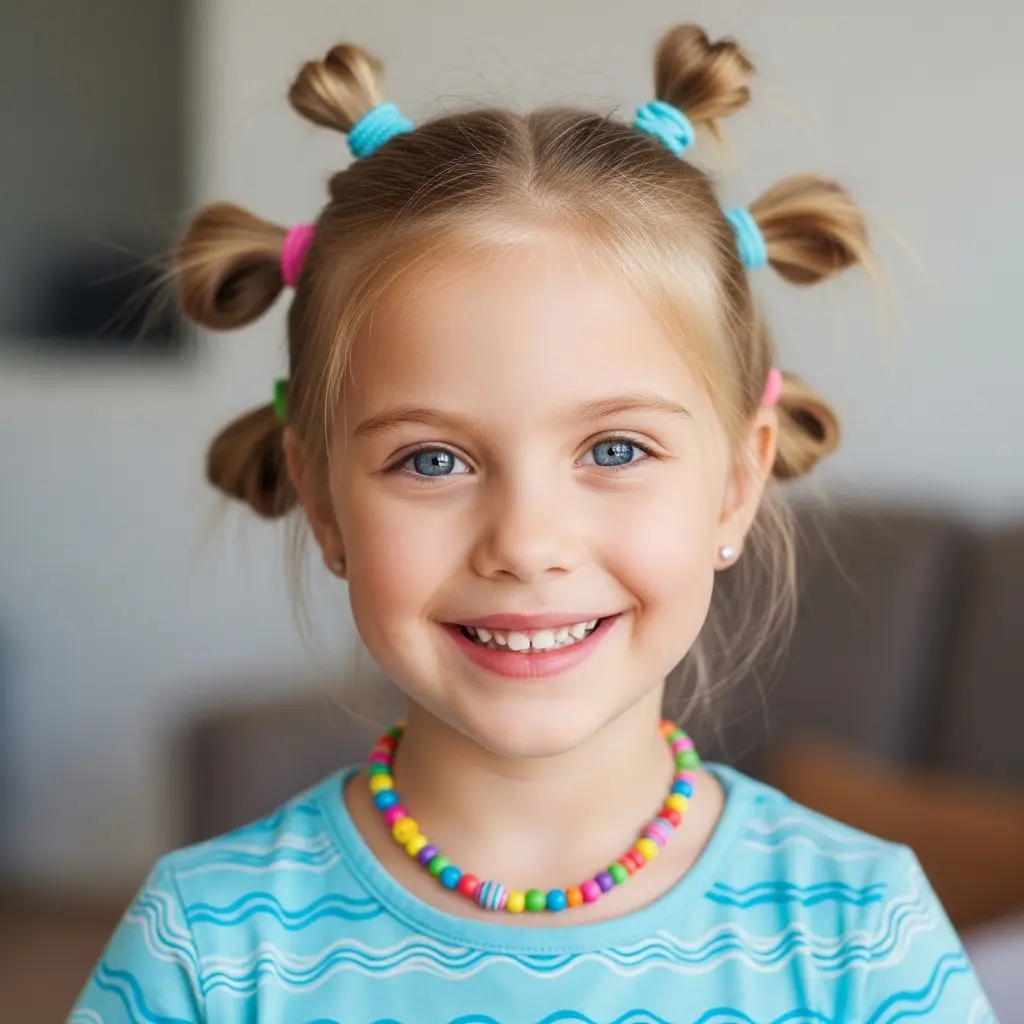 #12 Charming Playful Double Bun Hairstyle with Colorful Accents